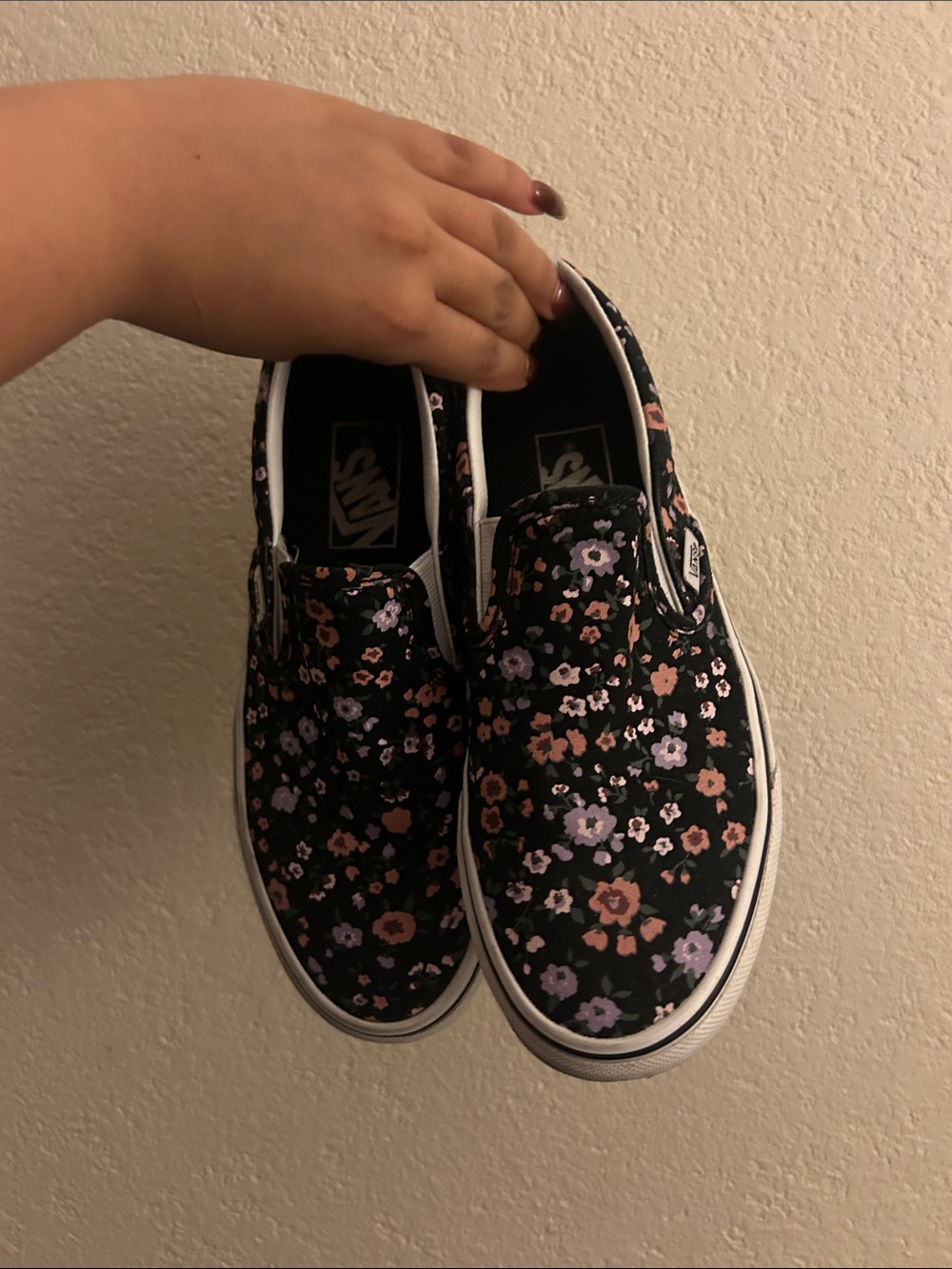 Vans Slip-On Sneakers - Black with Pink & Purple Floral Print